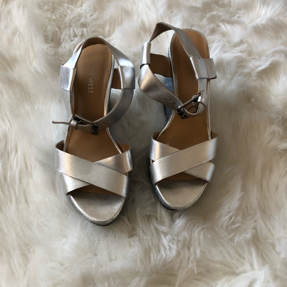Nine West Silver Strap Wedges